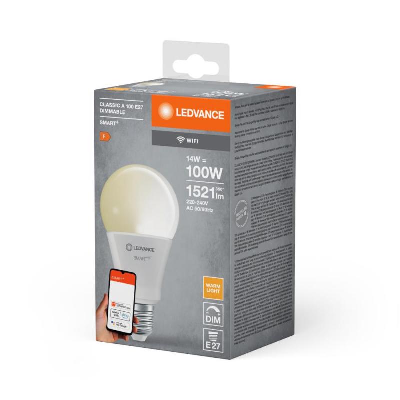 LEDVANCE SMART+ WiFi Classic E27 Leuchtmittel dimmbar 14W wie 100W warmweisses Licht